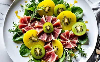 Recette facile de Carpaccio de Kiwi Gold et Agneau - Entrée fraîche et gourmande