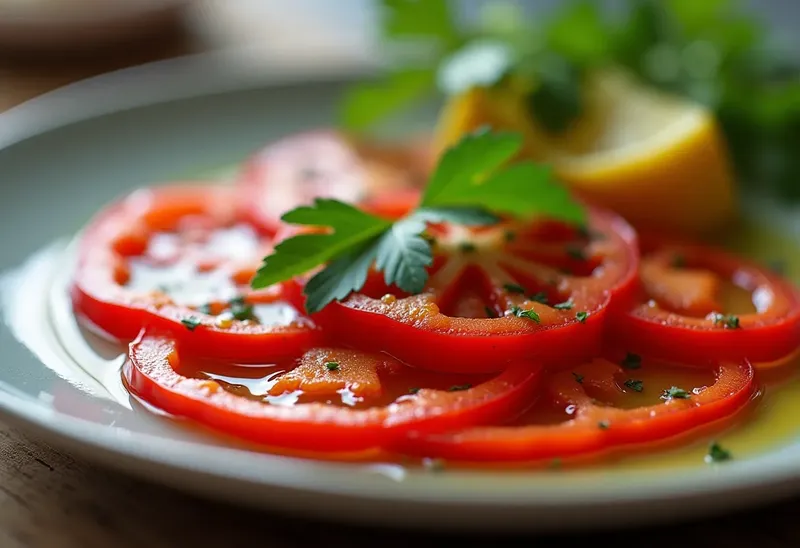 Carpaccio de poivrons rouges à la coriandre fraîche