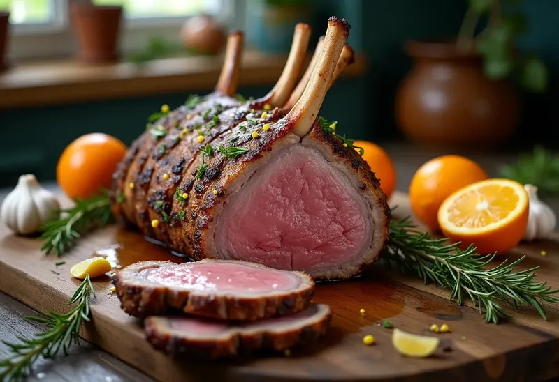 Carré d’agneau rôti aux agrumes et herbes fraîches