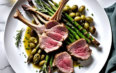 Carré d'agneau rôti aux fèves fraîches et herbes aromatiques - recette facile et savoureuse
