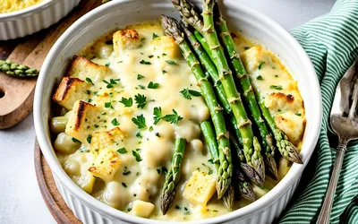 Recette facile de cassolette de scampis gratinés aux asperges vertes
