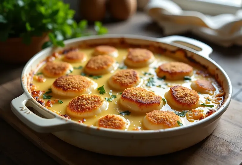 Cassolettes de pétoncles gratinées au four