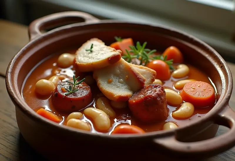 Cassoulet traditionnel au saucisson et canard fondant