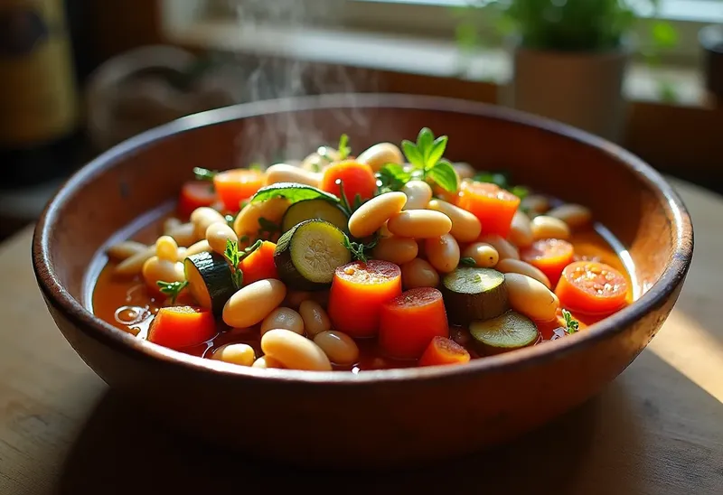 Cassoulet végétarien aux légumes variés, riche et savoureux