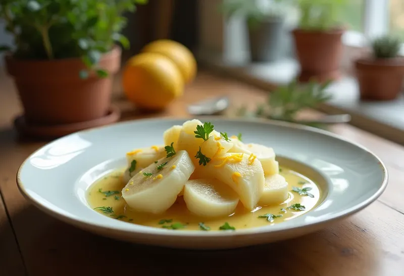 Céleri-rave nappé d'un bouillon parfumé aux agrumes