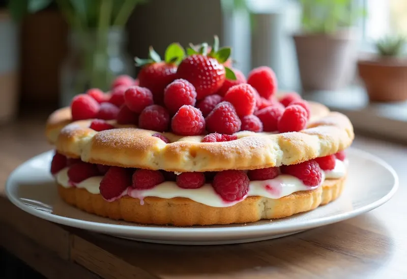 Charlotte gourmande aux fraises et framboises fraîches