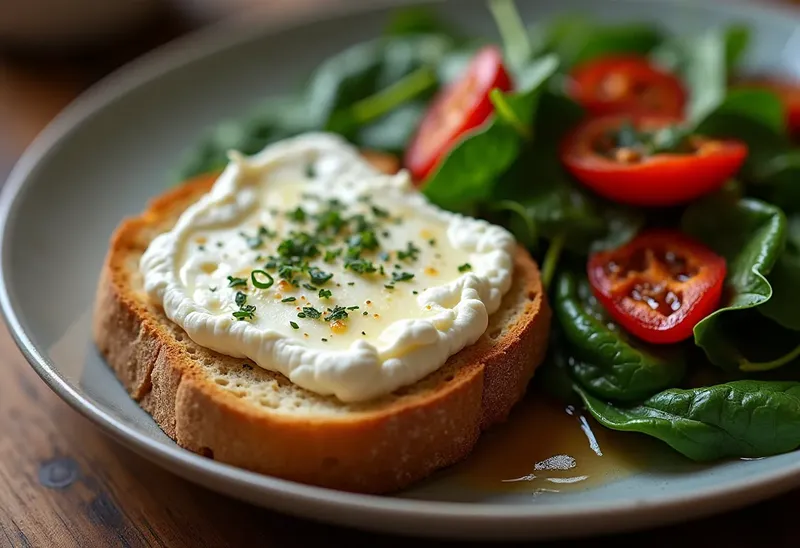 Chèvre chaud gourmand et salade tiède d'épinards aux poivrons confits