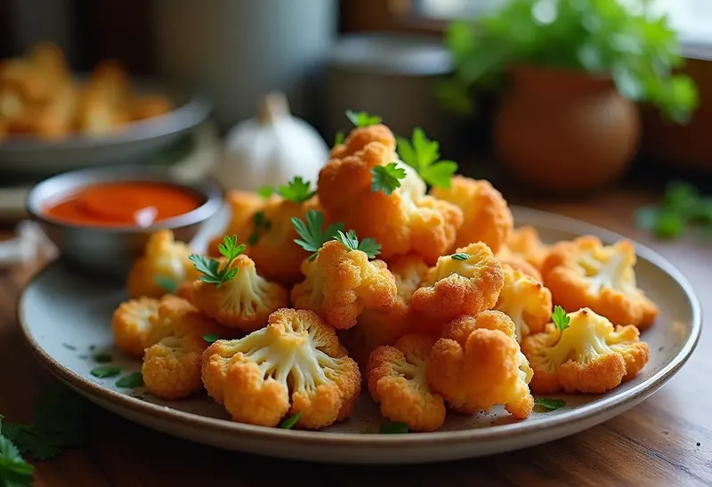 Chou-fleur frit croustillant à la sauce ail et paprika maison