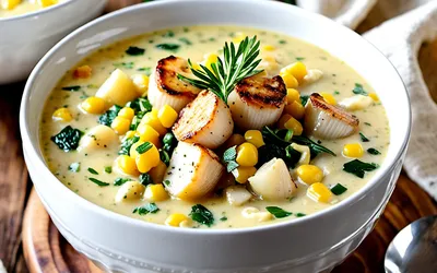 Recette facile de chowder de maïs et pétoncles à la québécoise