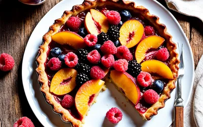 Recette facile de clafoutis aux pêches et framboises, dessert fruité et gourmand