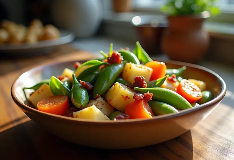 Cocotte paysanne aux petits pois frais et légumes de saison