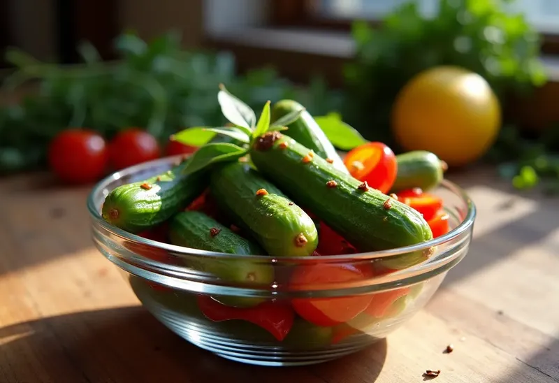 Concombres et poivrons marinés à l'huile d'olive et citron vert : recette fraîche et savoureuse