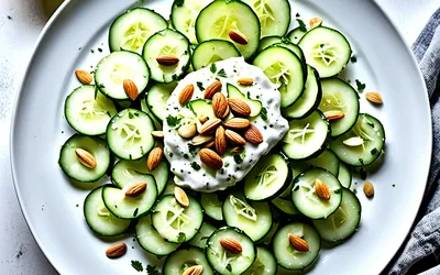 Concombres frais à la sauce blanche onctueuse et amandes croquantes - recette facile