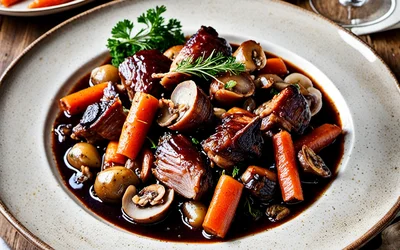 Recette traditionnelle de Coq au Vin - Plat mijoté français savoureux