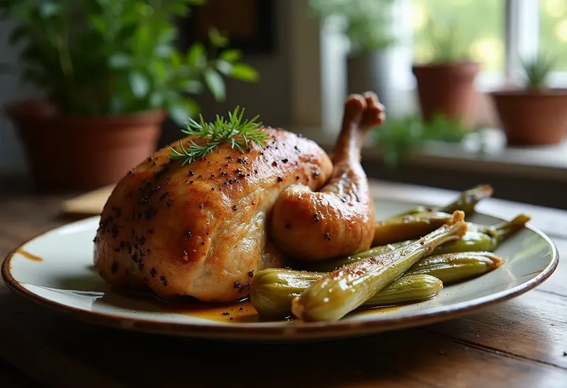 Coquelet rôti à la bière et endives braisées, recette gourmande et facile