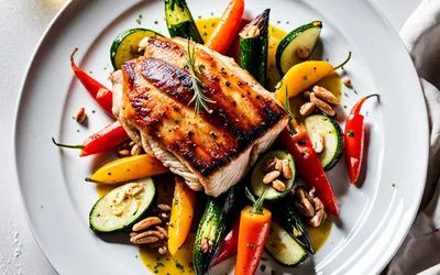 Coquelet rôti aux noix et légumes sautés : recette facile et savoureuse