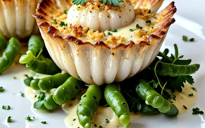 Recette facile de Coquilles Saint-Jacques farcies et gratinées à la crème d'ail
