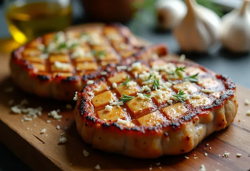 Côtes de porc grillées à la moutarde et parmesan croustillant