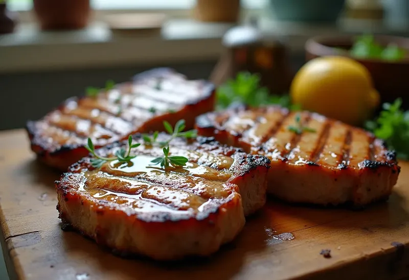 Côtes de porc grillées à la sauce vinaigrée maison
