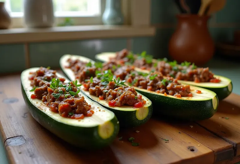 Courgettes farcies au duo de viandes savoureux