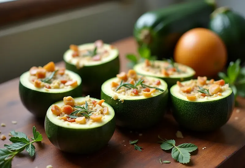 Courgettes rondes farcies aux herbes fraîches et fromage