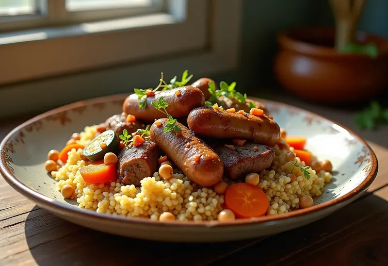 Couscous royal traditionnel aux légumes et viandes variées
