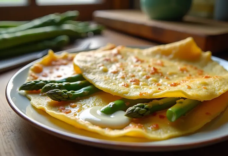 Crêpes gratinées aux asperges vertes et sauce Mornay onctueuse