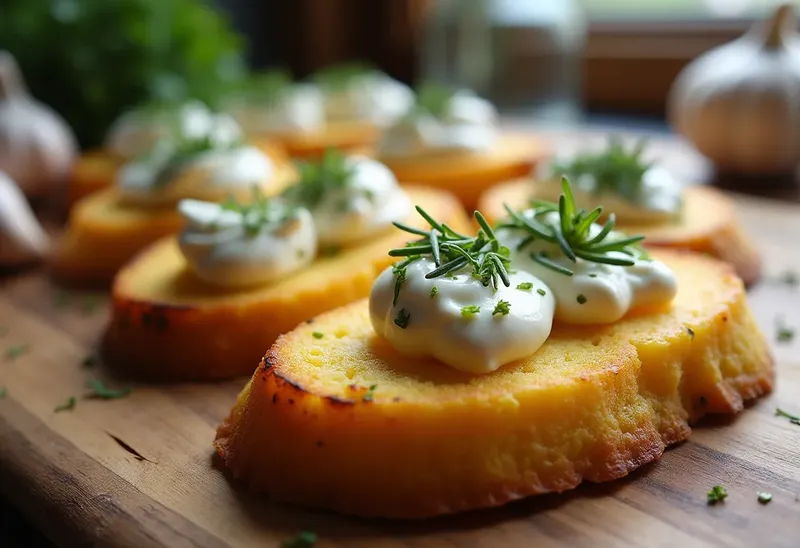 Crostini de polenta croustillants aux herbes et fromage