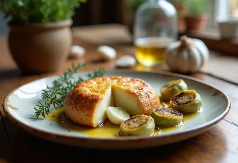 Crottin de chèvre fondant aux artichauts poêlés