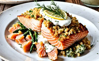 Recette facile de crumble au saumon frais avec sauce yaourt citron