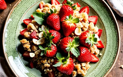 Recette facile de crumble à la rhubarbe et fraises, dessert fruité et croustillant