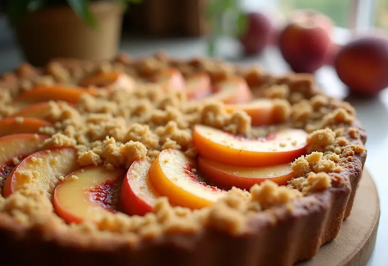 Crumble gourmand aux pêches juteuses et macarons amaretti