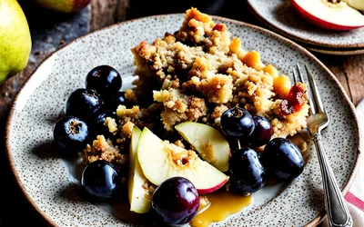 Recette facile et rapide de crumble aux pommes, poires et raisins