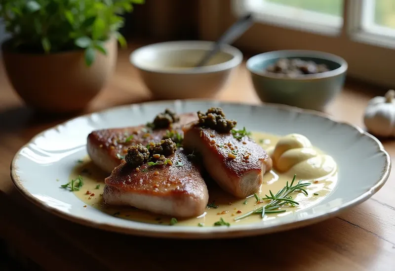 Cuisses de lapin fondantes à la tapenade noire et crème d'ail onctueuse