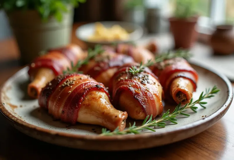Cuisses de poulet lardées au thym : recette savoureuse et facile