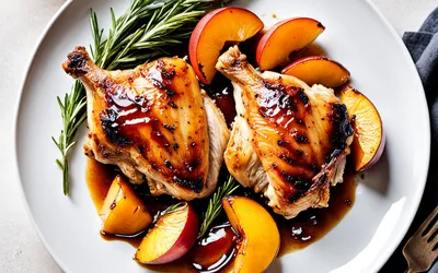 Recette facile de cuisses de poulet rôties aux pêches caramélisées