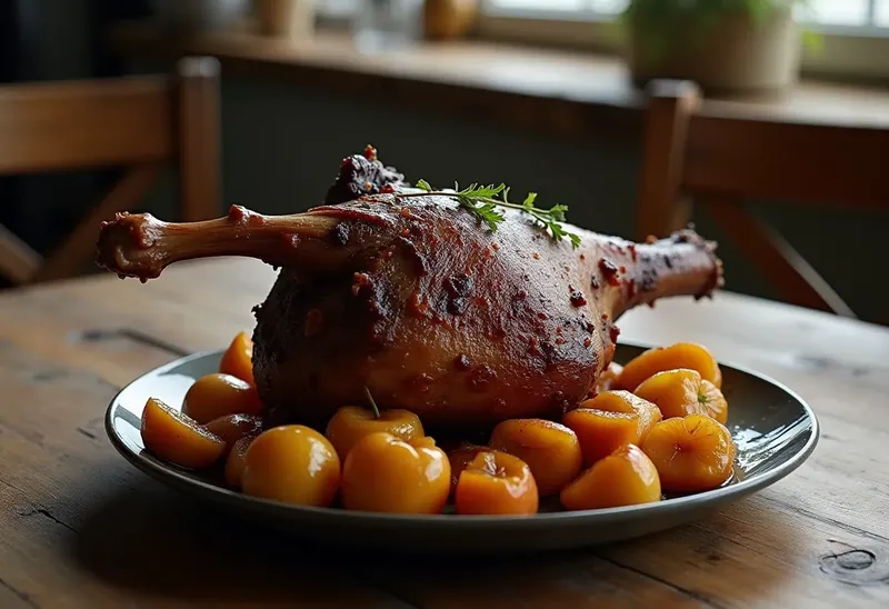Cuissot de marcassin caramélisé aux pommes fondantes