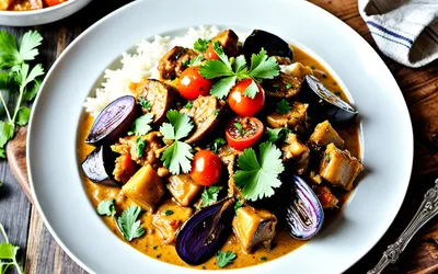 Recette facile de curry d'aubergines épicé et crémeux pour une personne