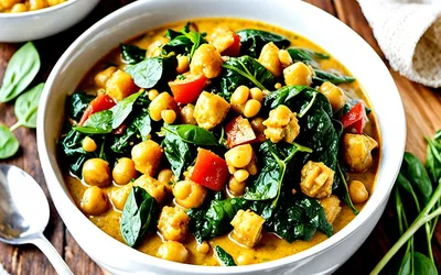 Recette facile de curry de pois chiches aux épinards frais, léger et savoureux