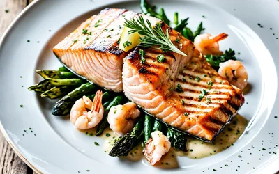 Darne de Saumon Grillé avec Sauce Crémeuse aux Crevettes - Recette Facile et Savoureuse
