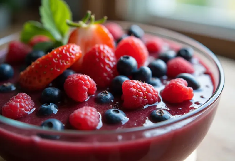 Délice Cristallin de Fruits Rouges et Noirs au Coulis de Fraises Fraîches