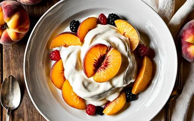 Recette facile de crème prise aux pêches fraîches, onctueuse et gourmande