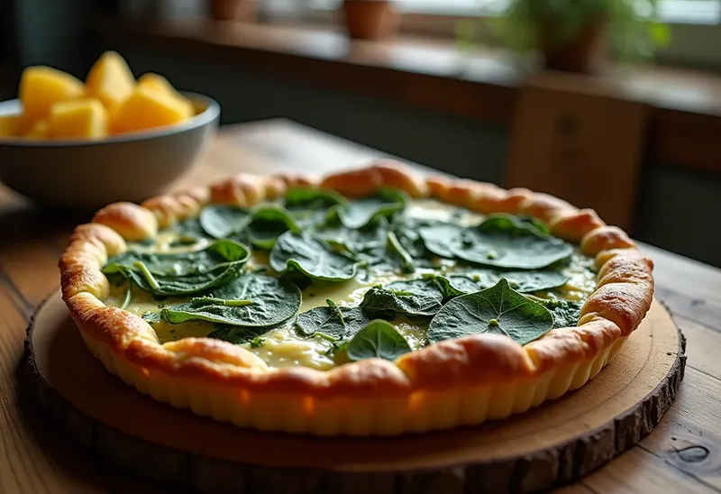 Délicieuse croûte aux épinards accompagnée de pommes duchesses dorées