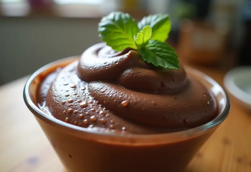 Délicieuse mousse au chocolat noir et fraîche menthe