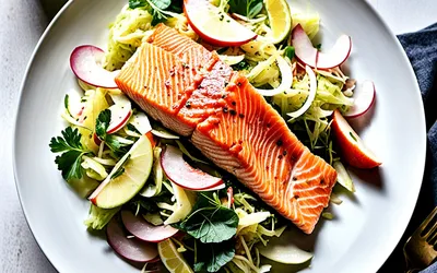 Recette facile et fraîche de salade chou pomme à la truite saumonée