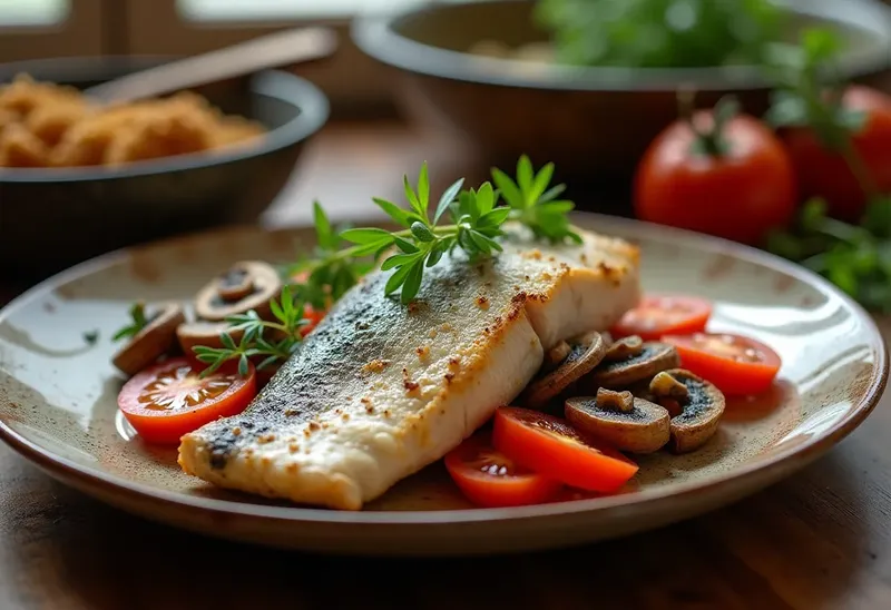 Délicieuse Truite aux Tomates, Champignons et Estragon Frais