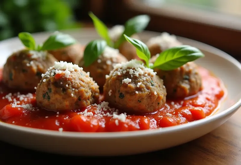 Délicieuses boulettes de veau au parmesan et sauce tomate fraîche au basilic