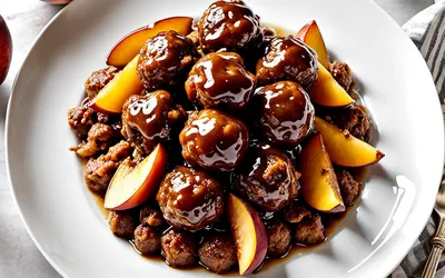 Recette facile de boulettes de viande aux pêches caramélisées - Plat sucré-salé