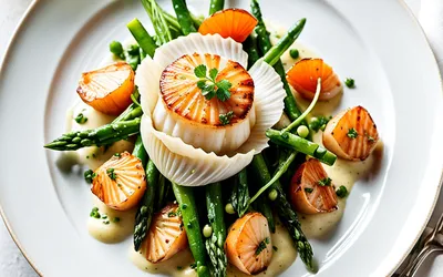 Recette raffinée de Coquilles Saint-Jacques aux petits légumes frais
