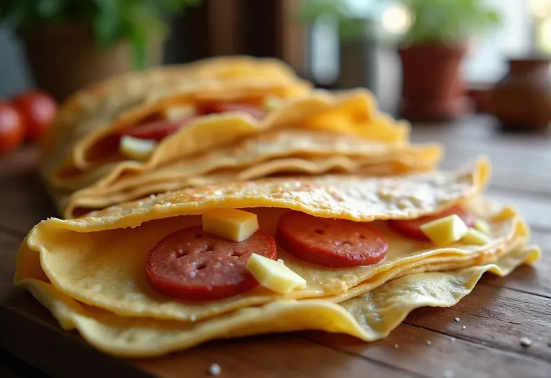 Délicieuses crêpes salées aux diots savoyards et gruyère fondant